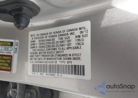 2012 Honda Cr-V Ex from USA, damaged, VIN 2HKRM4H58CH628138